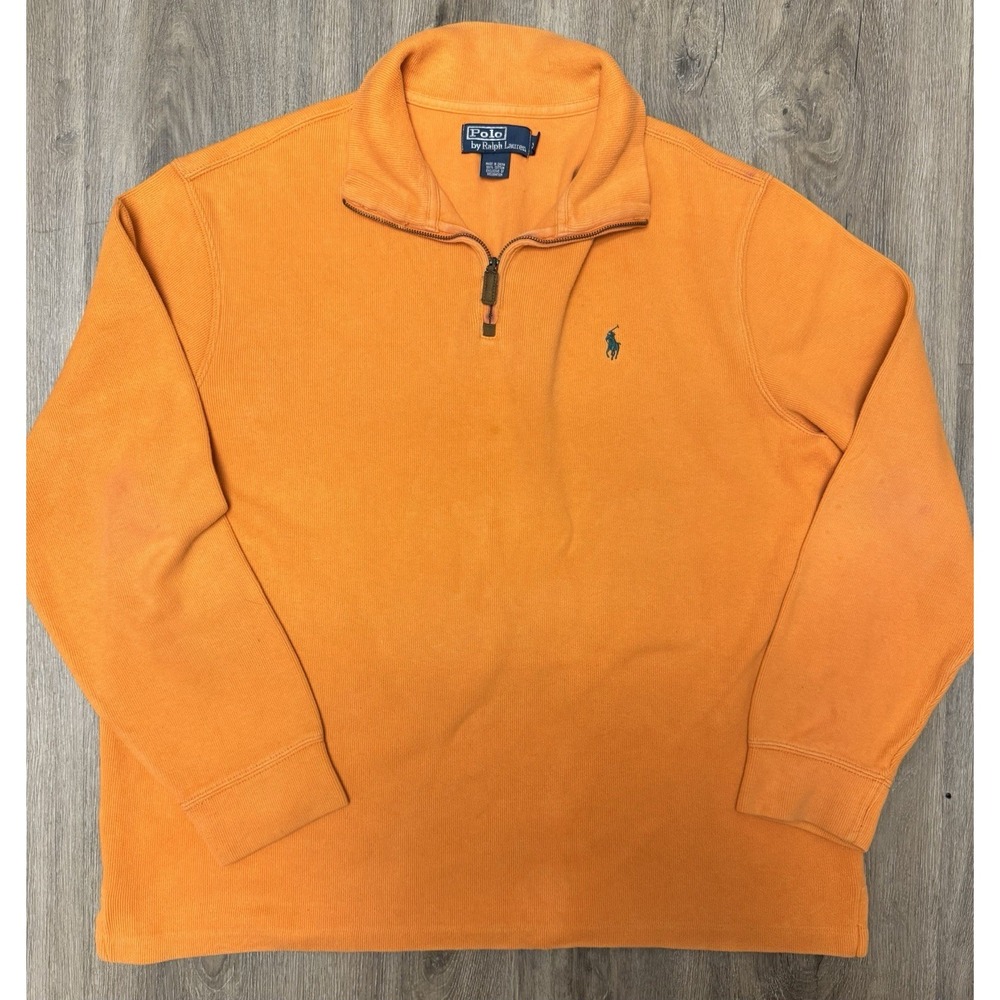 Vintage Polo Ralph Lauren Orange Quarter Zip Sweatshirt Embroidered Logo XL